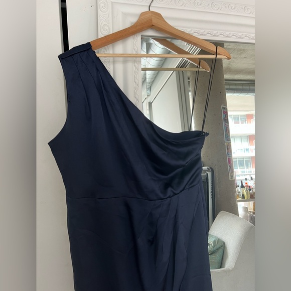 One shoulder satin navy maxi dress (altered/hemmed) - Picture 5 of 9